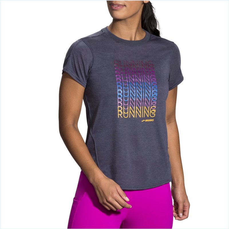  Distance Graphic Short Sleeve : 459 Heather Navy/Brooks Repeat