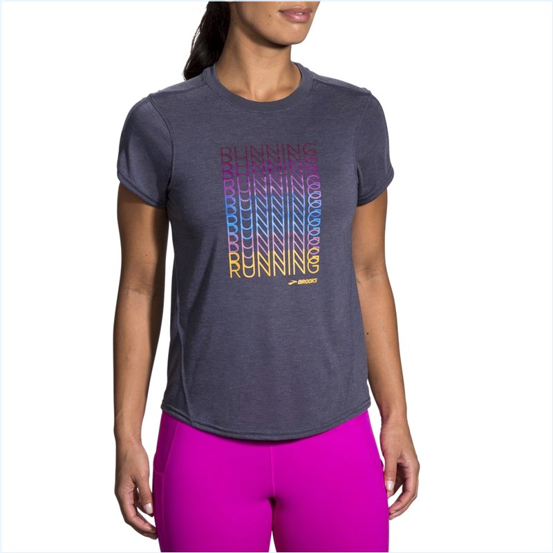  Distance Graphic Short Sleeve : 459 Heather Navy/Brooks Repeat