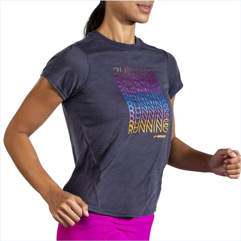  Distance Graphic Short Sleeve : 459 Heather Navy/Brooks Repeat