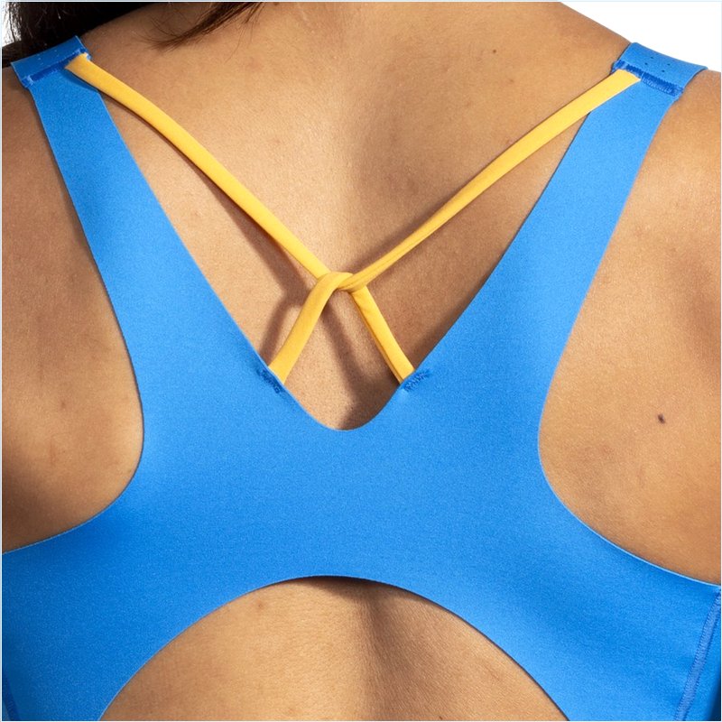  Dare V Neck Run Bra :404 Blue Bolt/Saffron