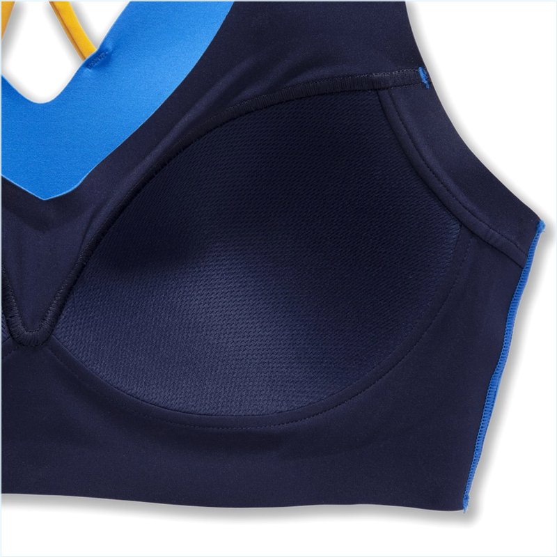  Dare V Neck Run Bra :404 Blue Bolt/Saffron