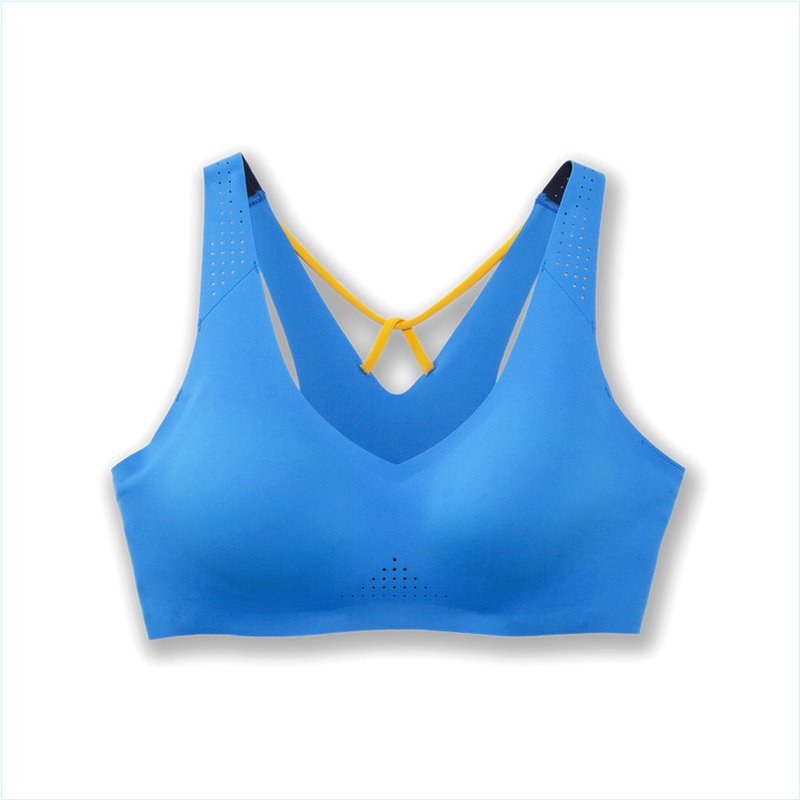  Dare V Neck Run Bra :404 Blue Bolt/Saffron