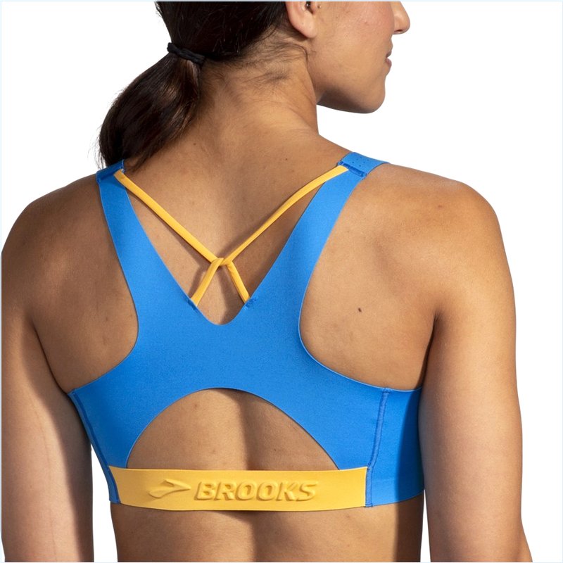  Dare V Neck Run Bra :404 Blue Bolt/Saffron