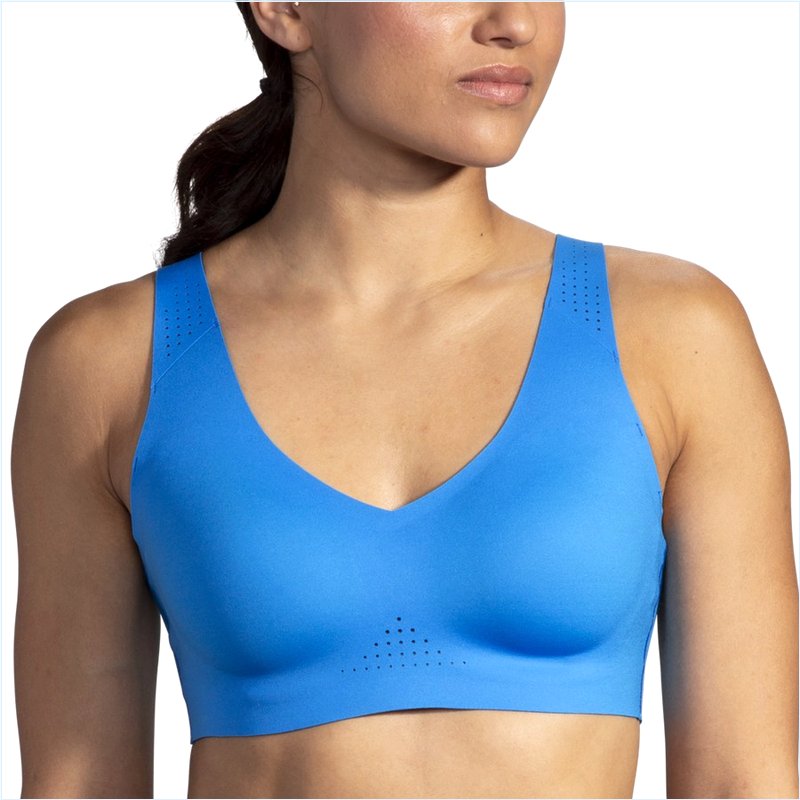  Dare V Neck Run Bra :404 Blue Bolt/Saffron