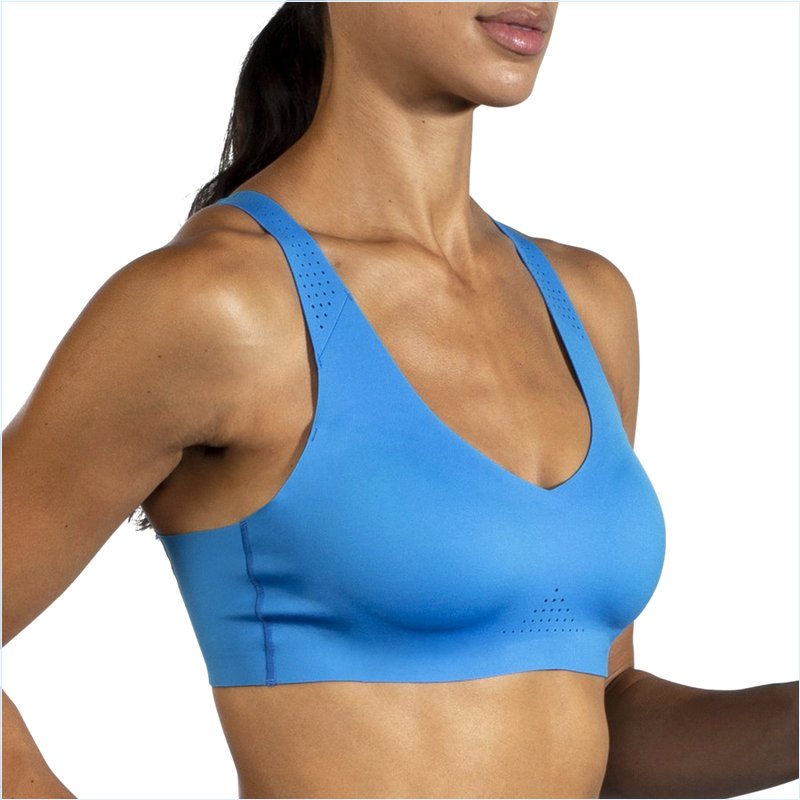  Dare V Neck Run Bra :404 Blue Bolt/Saffron